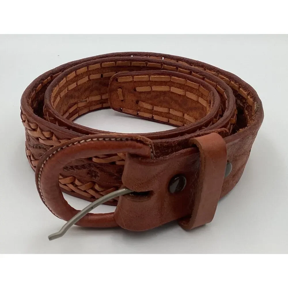 Handcrafted Tooled Leather Boho Belt – Leather Wrapped Buckle – Brown size 36 - Picture 3 of 6
